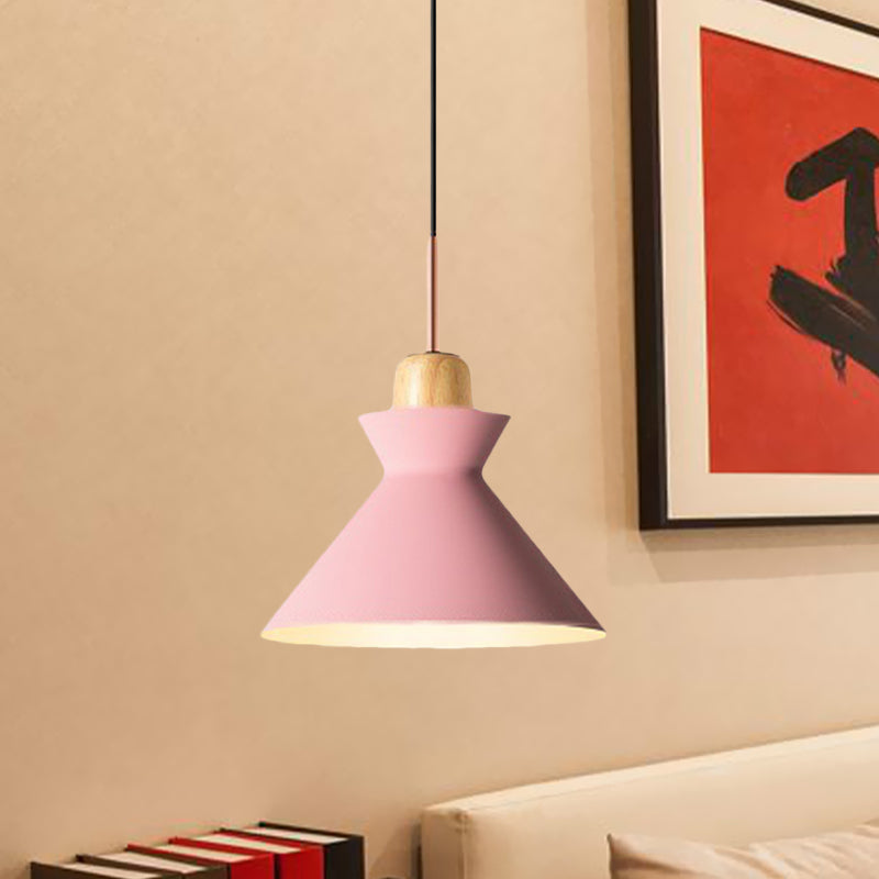 Stylish Nordic Conic Pendant Lamp - 1 Bulb Metal & Wood Lighting In Grey/White For Living Room