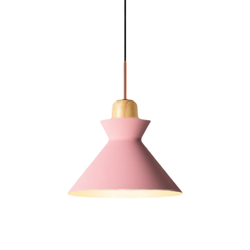 Stylish Nordic Conic Pendant Lamp - 1 Bulb Metal & Wood Lighting In Grey/White For Living Room