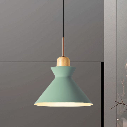 Stylish Nordic Conic Pendant Lamp - 1 Bulb Metal & Wood Lighting In Grey/White For Living Room