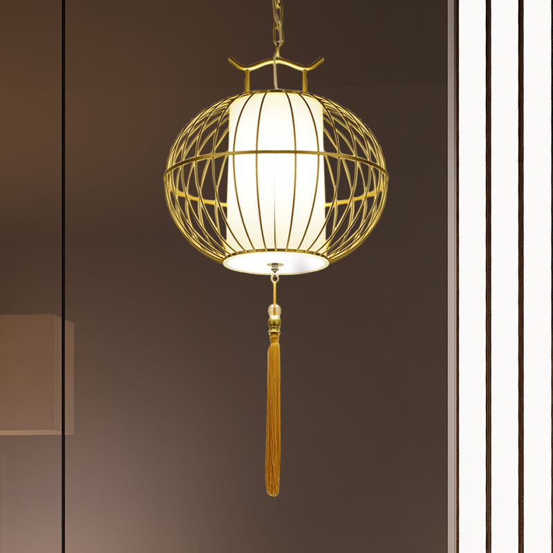 Chinese Style Hanging Pendant Light With Bamboo Shade - Black/Gold Lantern Ceiling Indoor Use