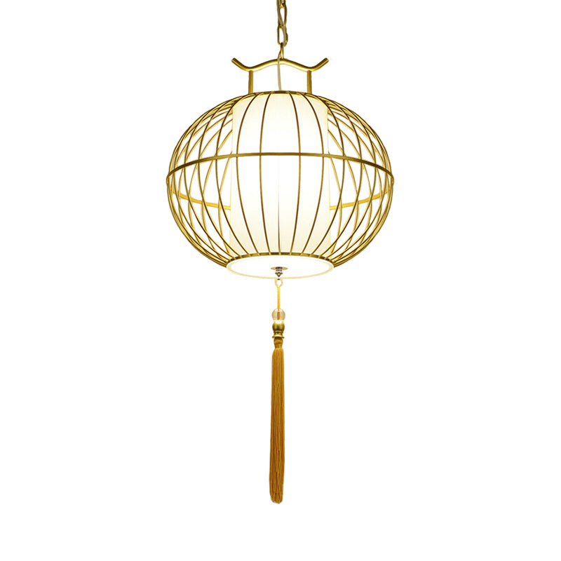 Chinese Style Hanging Pendant Light With Bamboo Shade - Black/Gold Lantern Ceiling Indoor Use