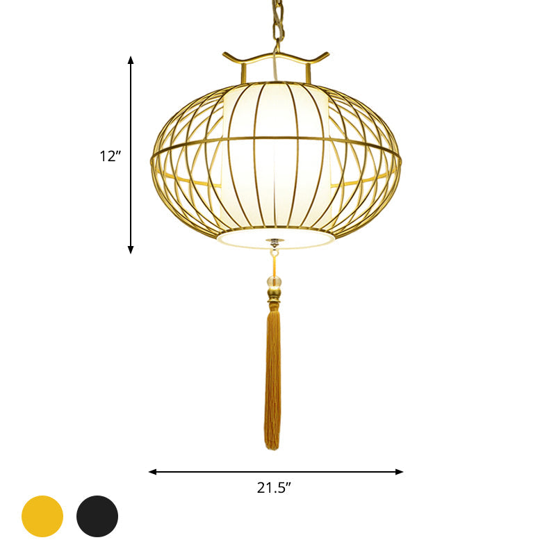 Chinese Style Hanging Pendant Light With Bamboo Shade - Black/Gold Lantern Ceiling Indoor Use