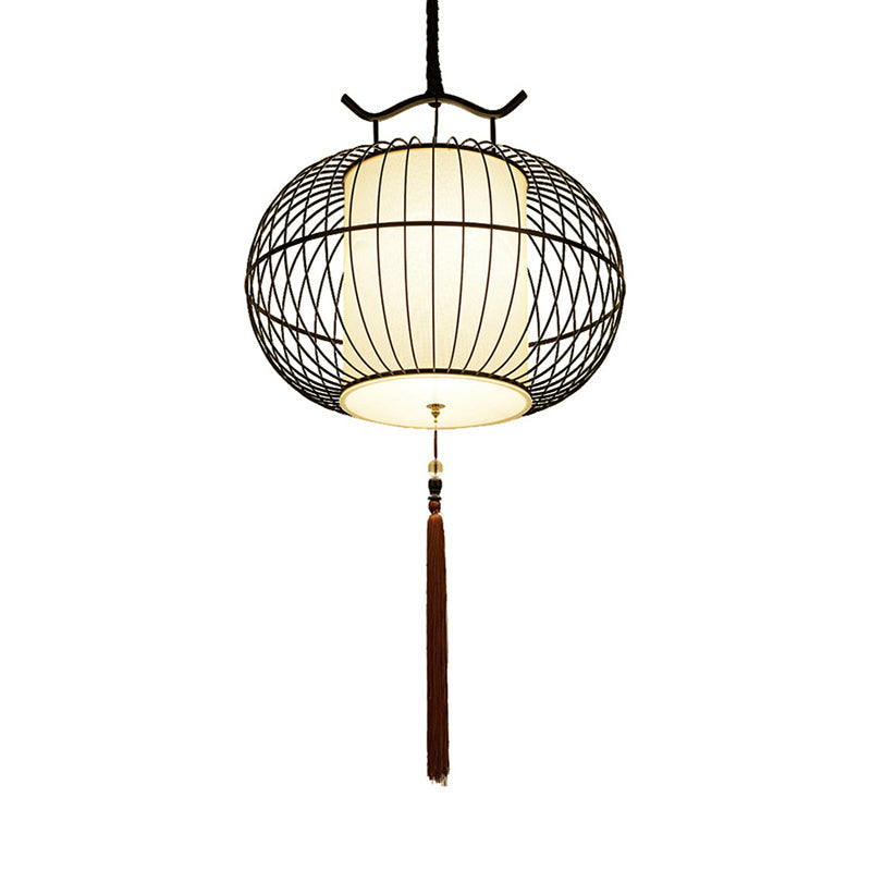Chinese Style Hanging Pendant Light With Bamboo Shade - Black/Gold Lantern Ceiling Indoor Use