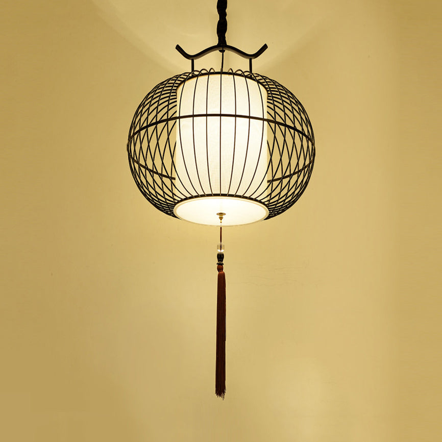 Chinese Style Hanging Pendant Light With Bamboo Shade - Black/Gold Lantern Ceiling Indoor Use
