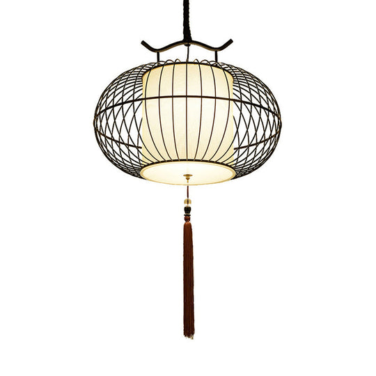 Chinese Style Hanging Pendant Light With Bamboo Shade - Black/Gold Lantern Ceiling Indoor Use
