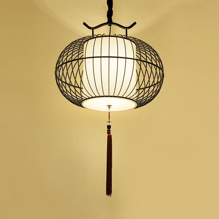 Chinese Style Hanging Pendant Light With Bamboo Shade - Black/Gold Lantern Ceiling Indoor Use