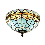Stained Glass Bowl Flush Mount Ceiling Light - Lodge Style 1/2/4 Blue/Light Blue 12/16/19.5 Width /