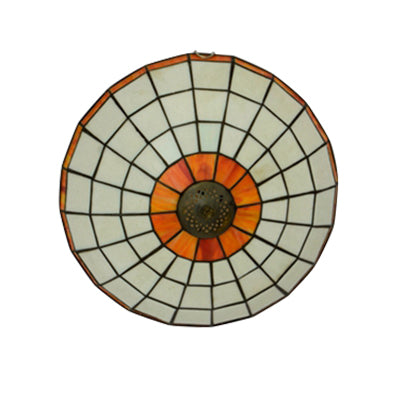 Stained Glass Round Ceiling Light Lodge Fixture - 12’/16’/19.5’ Flush Mount Orange/Blue
