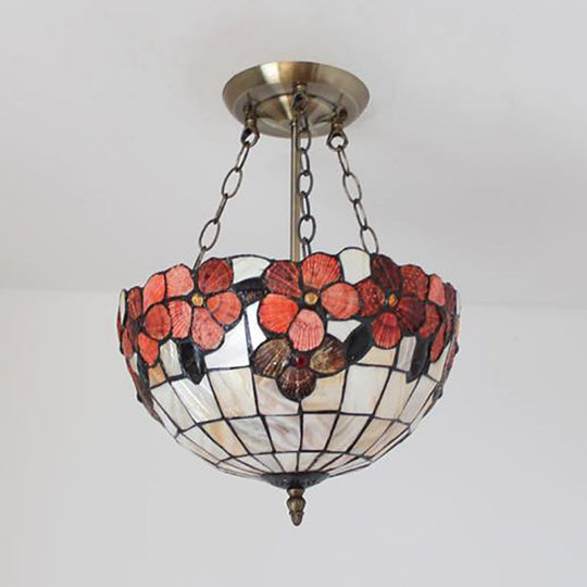 Scalloped Shade Semi Flush Stained Glass Ceiling Light Retro Style 12’/16’/20.5’ W