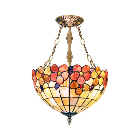 Scalloped Shade Semi Flush Stained Glass Ceiling Light Retro Style 12’/16’/20.5’ W