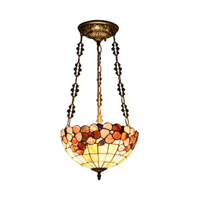 Scalloped Shade Semi Flush Stained Glass Ceiling Light Retro Style 12’/16’/20.5’ W