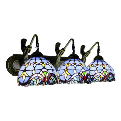 Tiffany Dome Wall Mount Light - 3-Head Sconce With Mermaid Backplate