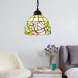 Handcrafted Pink-White/Green Art Glass Tiffany Ceiling Light With Metal Chain - 1 Bulb Hanging Kit