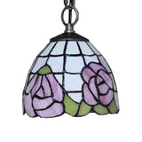 Handcrafted Pink-White/Green Art Glass Tiffany Ceiling Light With Metal Chain - 1 Bulb Hanging Kit