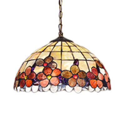 Victorian Handcrafted Art Glass Hanging Bowl Lamp - 3 Heads 12’/14’/16’ Wide Black Pendant