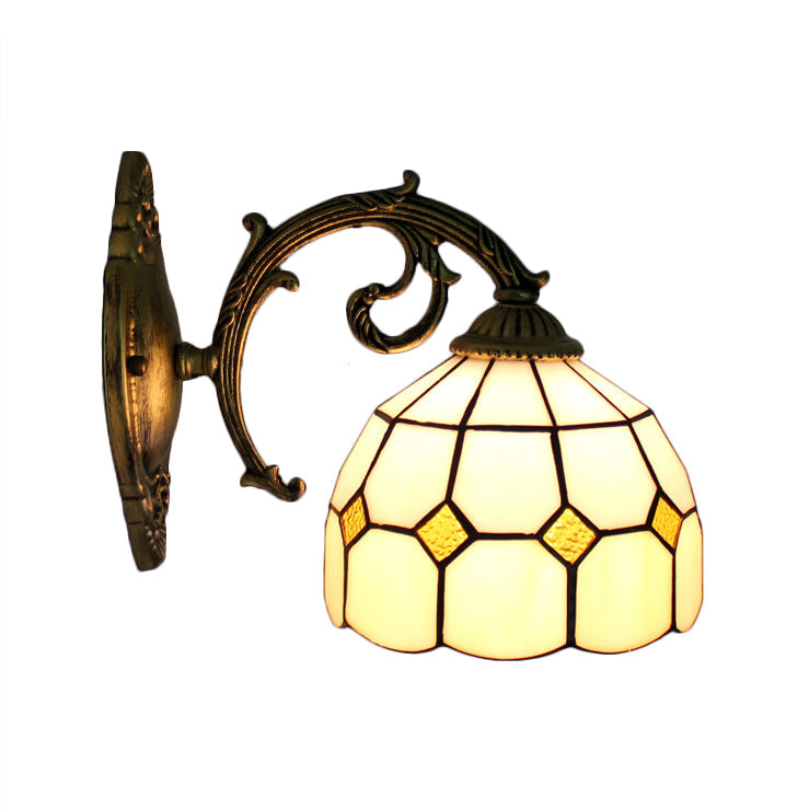 Curved Arm Tiffany Wall Sconce With Stained Glass Shade - 1 Light Lighting