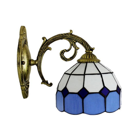 Curved Arm Tiffany Wall Sconce With Stained Glass Shade - 1 Light Lighting