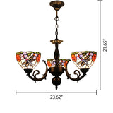 Retro Stained Glass Dragonfly Bowl Chandelier - 3-Light Pendant Lamp With Floral Pattern