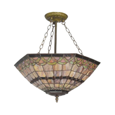 Yellow Tiffany Craftsman Hanging Light For Hotel With Antique Stained Glass Chandelier