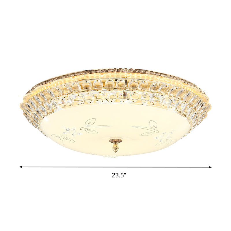 Modern Led Gold Flush Mount Ceiling Light With Crystal Accents Dome White Glass 12/16/19.5 W