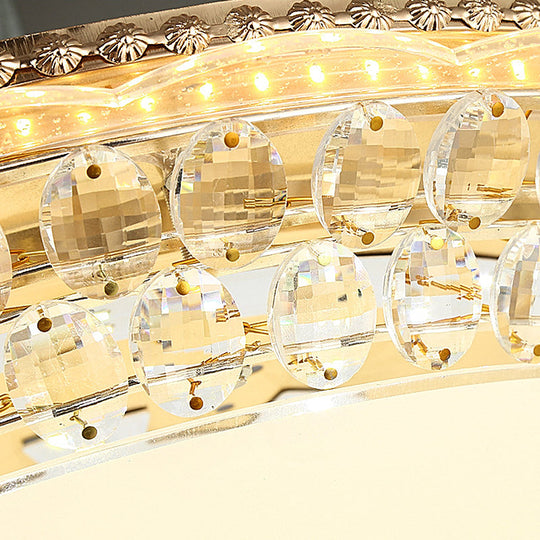 Modern Led Gold Flush Mount Ceiling Light With Crystal Accents Dome White Glass 12/16/19.5 W