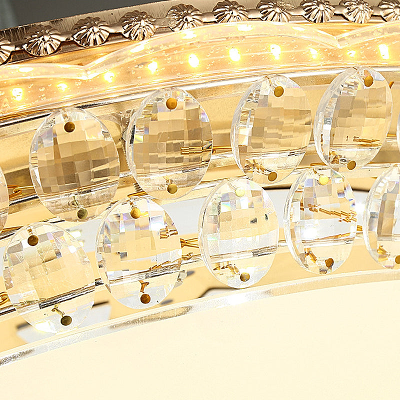 Modern Led Gold Flush Mount Ceiling Light With Crystal Accents Dome White Glass 12’/16’/19.5’ W