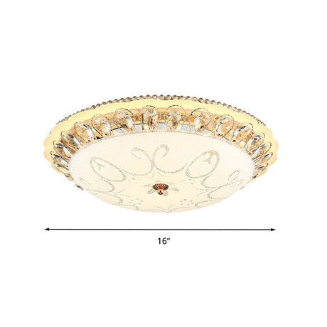Modern White Glass Bowl Ceiling Lamp With Led Lighting And K9 Crystal Accent - 12/16/19.5 Wide