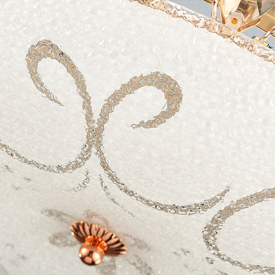 Modern White Glass Bowl Ceiling Lamp With Led Lighting And K9 Crystal Accent - 12/16/19.5 Wide