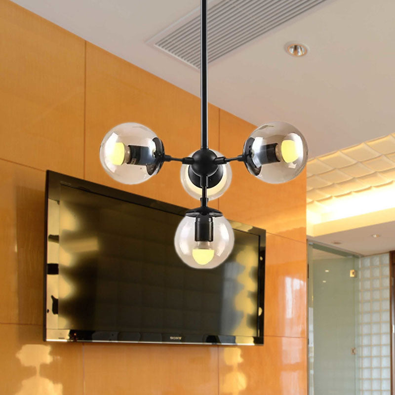 Vintage Amber Glass Orb Chandelier - 4-Light Black Ceiling Fixture For Dining Room