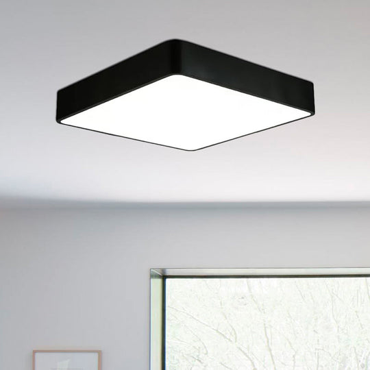 Modern Led Metal Flush Mount Light Fixture - White/Black Square 14’/18’/23.5’ Wide Living Room
