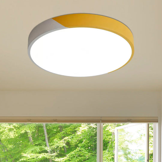 Round Flush Mount Led Ceiling Lamp In Macaron Acrylic And Metal - Available 3 Sizes Color Options