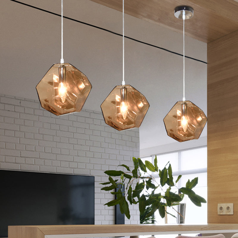 Contemporary Glass Pendant Light - Faceted Grey/Orange/Purple 1-Light Led Hanging Lamp For Dining