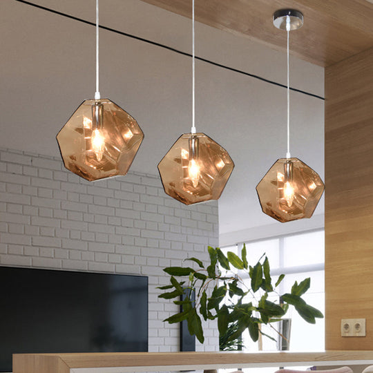 Contemporary Glass Pendant Light - Faceted Grey/Orange/Purple 1-Light Led Hanging Lamp For Dining