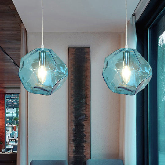 Contemporary 1-Light Glass Pendant Lighting: Faceted Grey/Orange/Purple Led Hanging Lamp Fixture For