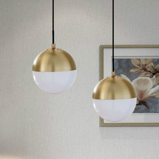 Modernist Black/Gold Sphere Pendant Lamp With Opal Glass - Ideal For Kitchen Ceiling Lighting