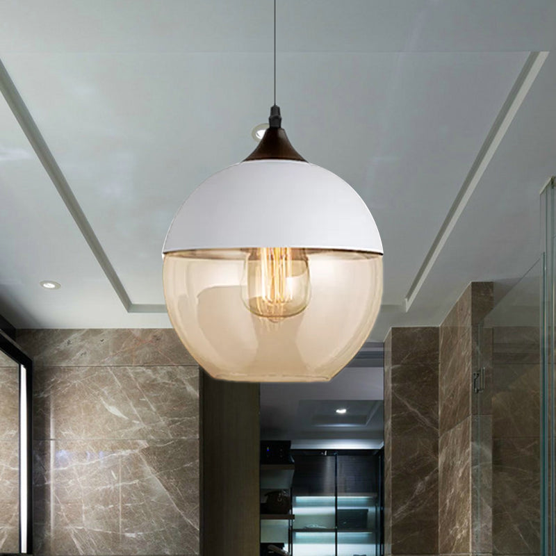 Modern 1-Light Drum/Cylinder/Jar Suspension Pendant – Clear/Yellow Glass White/Black Fixture