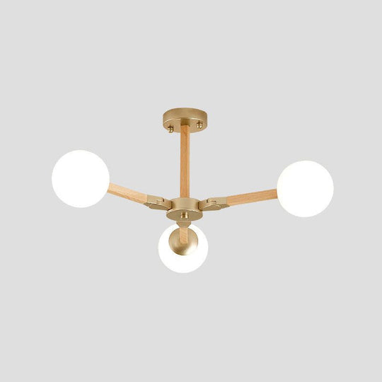 Contemporary Wood Branch Chandelier With White/Black/Gold Finish 3/6/9 Lights And White Glass Shade