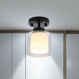 Contemporary Cylinder Semi Flush Ceiling Light With Glass Shade - Black/Silver/Gold Finish 1 Bulb