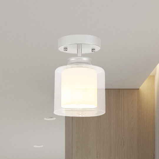 Contemporary Cylinder Semi Flush Ceiling Light With Glass Shade - Black/Silver/Gold Finish 1 Bulb