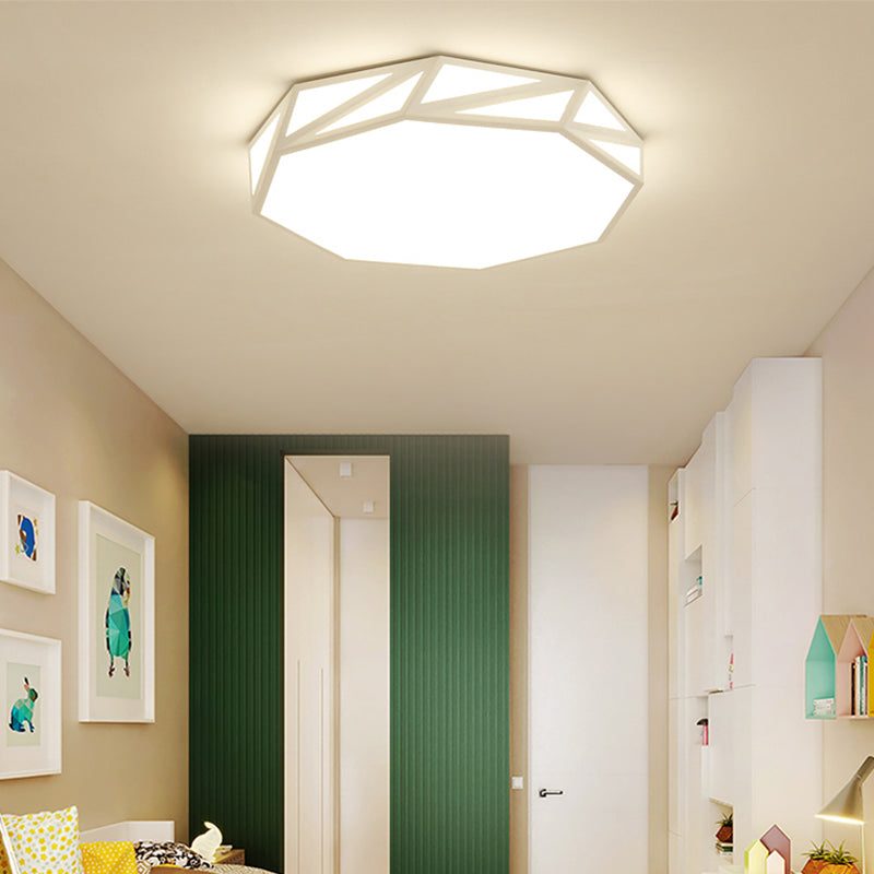 Modern Faceted Ceiling Flush Mount Led Fixture - White/3 Color Light Wooden Bedroom Design 16/19.5 W