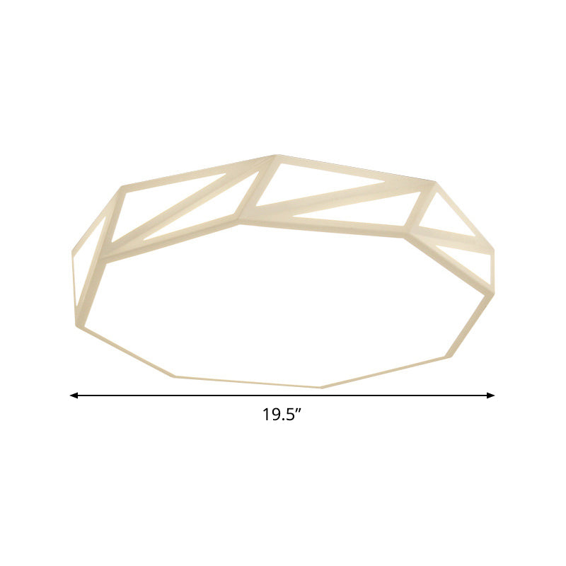 Modern Faceted Ceiling Flush Mount Led Fixture - White/3 Color Light Wooden Bedroom Design 16/19.5 W