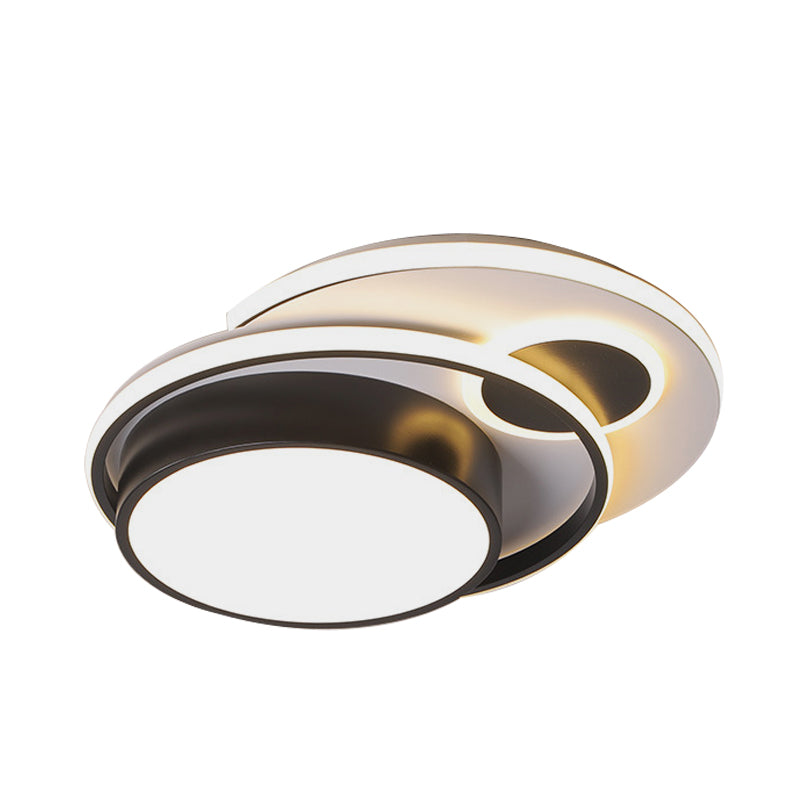 Modern Led Black Metallic Drum Flush Mount Ceiling Lighting For Bedroom - 16/19.5 Wide