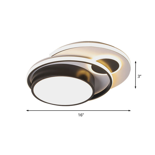 Modern Led Black Metallic Drum Flush Mount Ceiling Lighting For Bedroom - 16’/19.5’ Wide