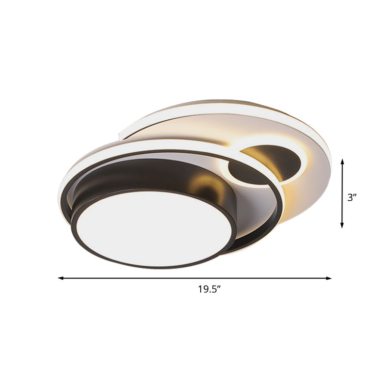 Modern Led Black Metallic Drum Flush Mount Ceiling Lighting For Bedroom - 16/19.5 Wide