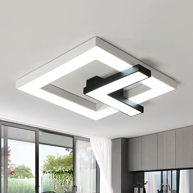 Iron Squared Led Ceiling Flush Mount With Black And White Clock Design White/Warm Light - 16.5/20.5