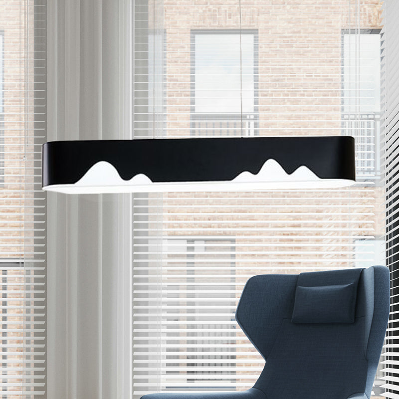 Lustre linéaire LED moderne - Blanc/noir/vert - Design rectangulaire - Plafonnier suspendu en blanc/lumière chaude - 35,5"/47" de large