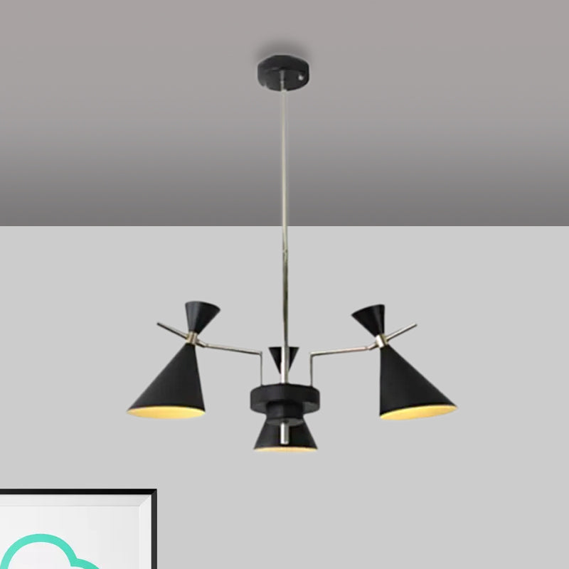 Nordic Bi-Conical Pendant Chandelier - 3/6 Lights Black/White/Pink Dining Room Lighting Fixture