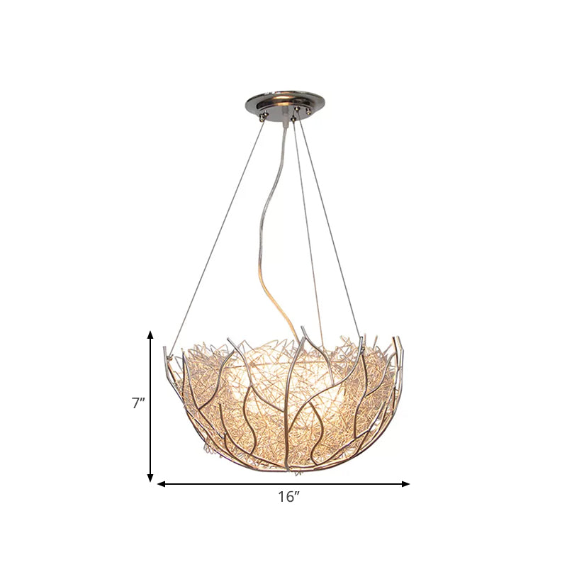 Contemporary Nest Metal Chandelier With 2 White Glass Ball Shade Lights - 16/19.5 Wide
