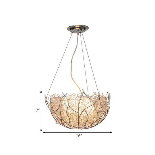 Contemporary Nest Metal Chandelier With 2 White Glass Ball Shade Lights - 16/19.5 Wide