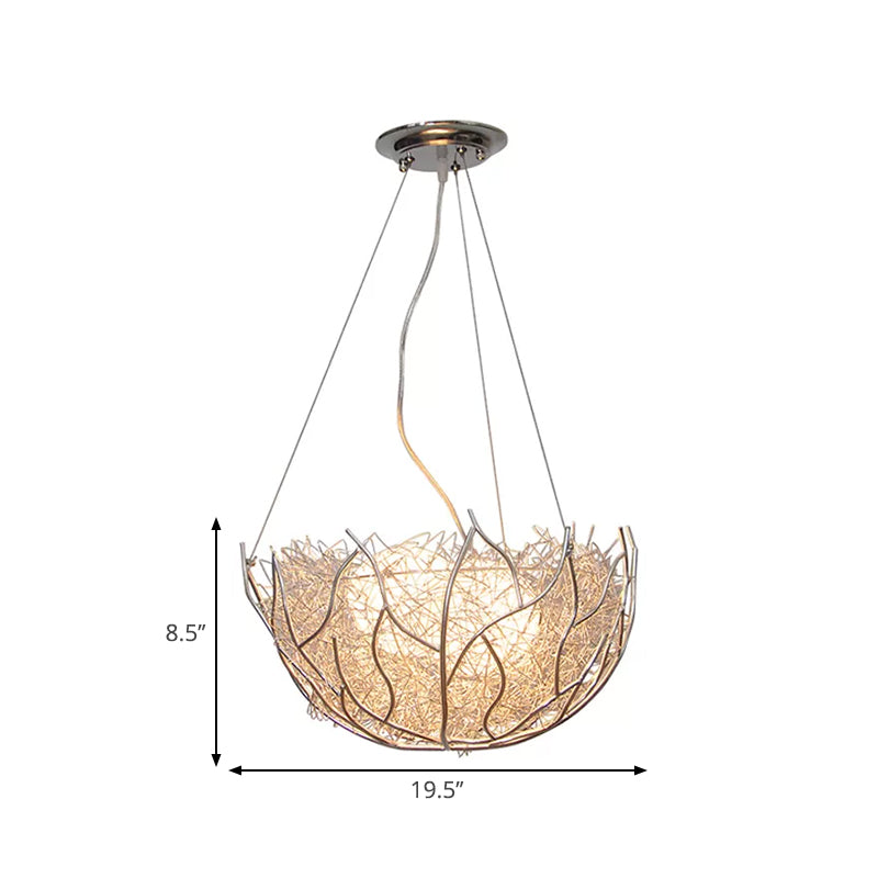 Contemporary Metal Chandelier Lighting With Glass Ball Shade - 2 Lights Silver Finish 16’/19.5’ Wide